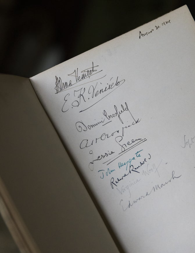 Sissinghurst's Visitor Book with a list of signatures, dated 1934